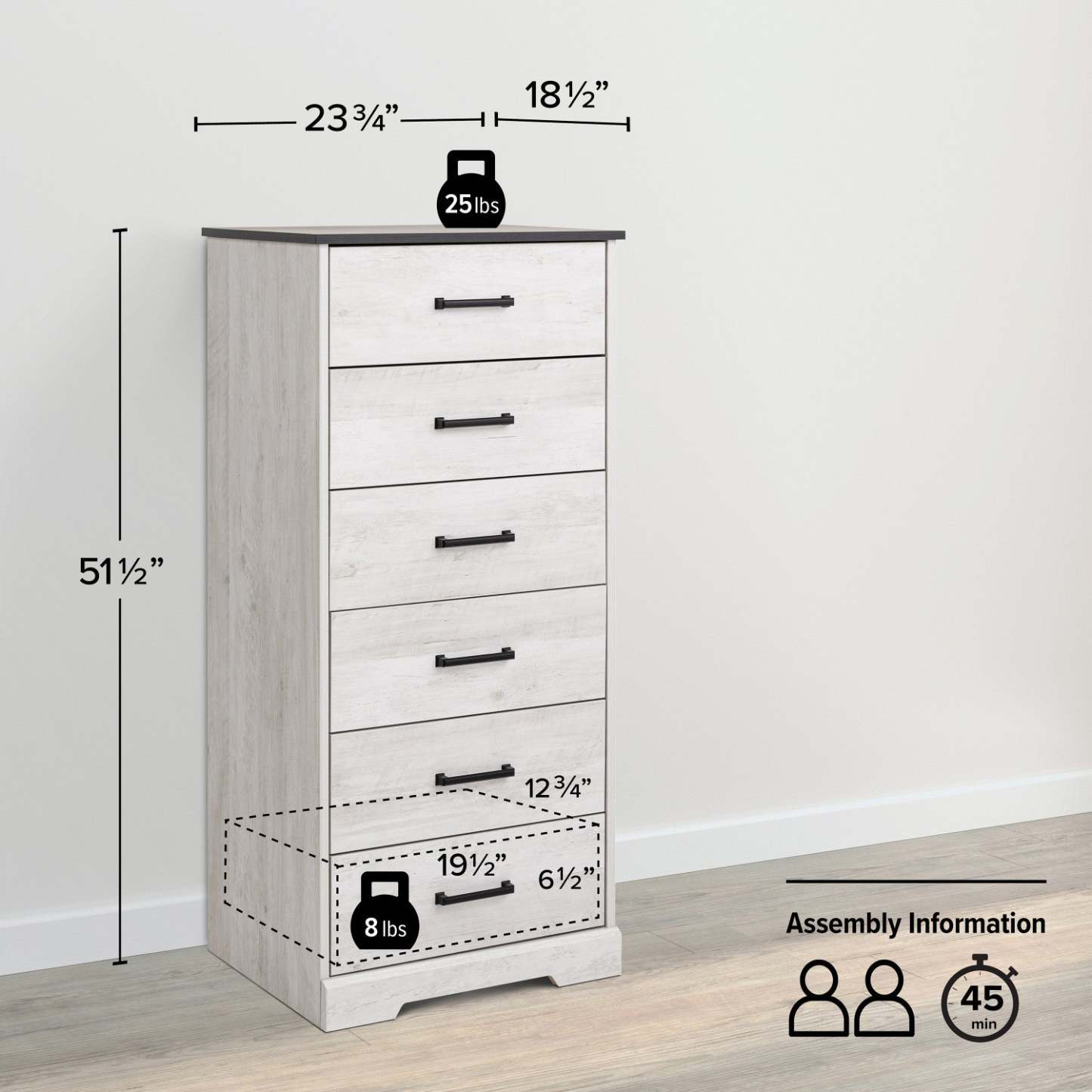 Prepac Rustic Ridge 23.75 6-Drawer Dresser - Washed White|Commode Rustic Ridge de Prepac de 23,75 po à 6 tiroirs - blanc vieilli