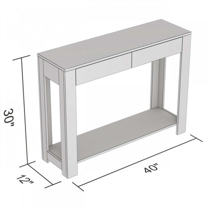 Console de 40 po avec 2 tiroirs et tablette - bois recyclé brun