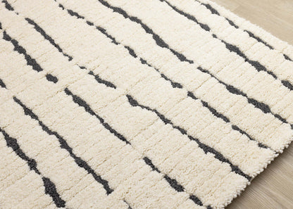 Teagan Plush Pile Cream Black Vertical Lines Area Rug - 6'7 x 9'6|Carpette à poil moelleux Teagan crème et noire à motif de rayures verticales - 6 pi 7 po x 9 pi 6 po