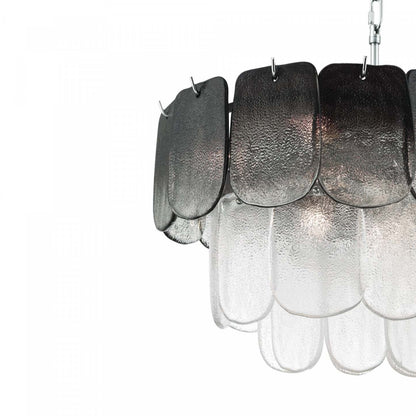 Lustre A 12 lampes Bianca, Nickel Poli, Verre Cristallin Fumé De Type Piastra