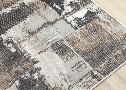 Carpette brune à motif abstrait lavable à la machine - 7 pi 10 po x 10 pi 6 po