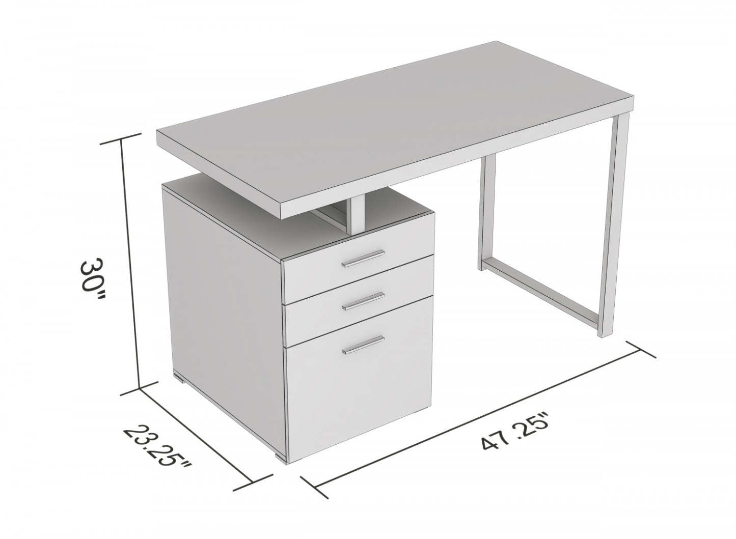 Bureau d'ordinateur 47" avec 3 tiroirs - Bois de récupération brun avec base en métal argenté | Bureau d'ordinateur de 47 po avec 3 tiroirs - bois recyclé brun avec base en métal argenté