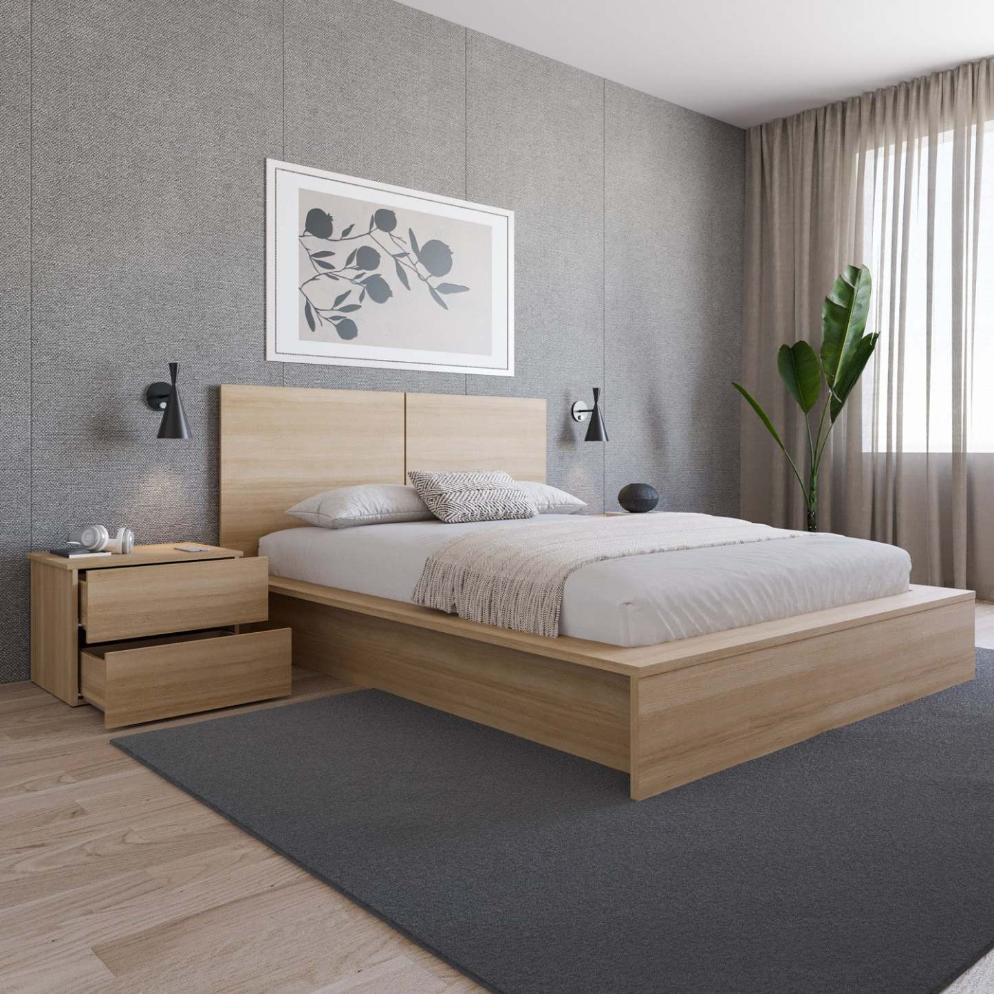 Nordika James Nightstand with 2-Drawers - Natural Blonde Oak|Table de nuit James Nordika à 2 tiroirs - chêne blond naturel