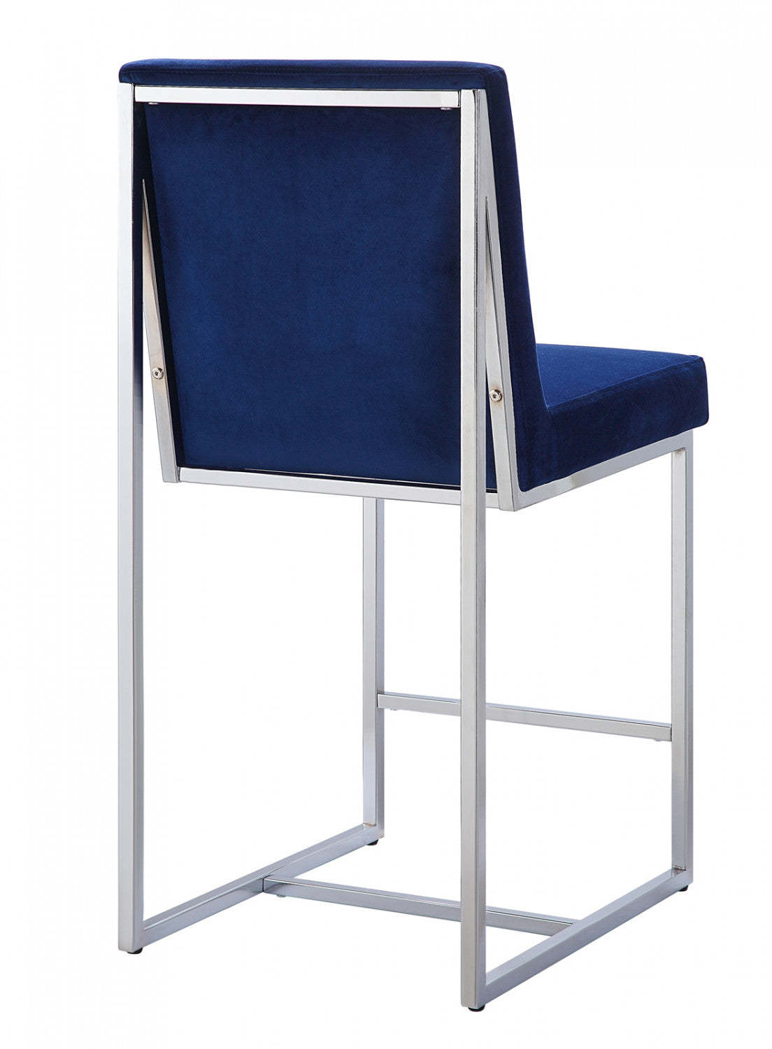 Chaise d'auteur comptoir Luxembourg, bleu et chrome (ensemble de 2) | Chaise à hauteur de comptoir Luxembourg, bleu et chrome (lot de 2)