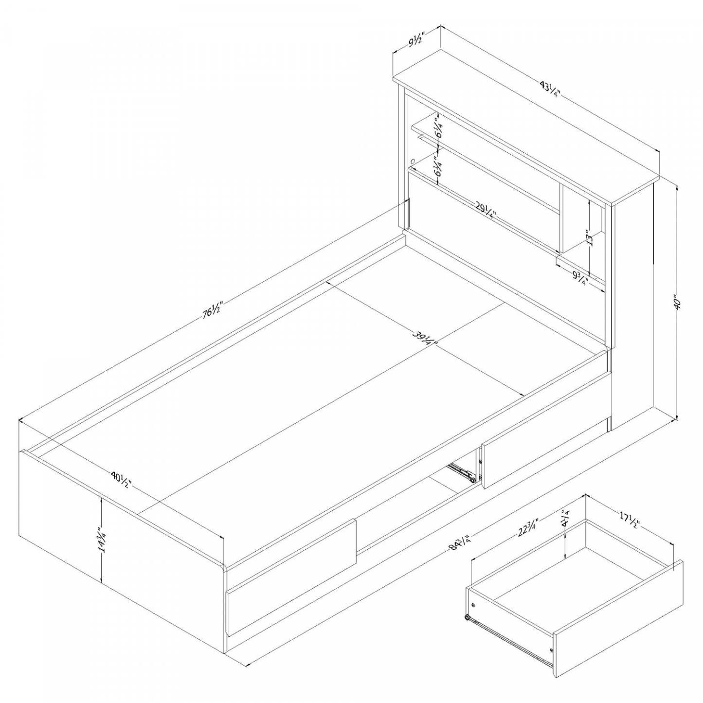 Ensemble lit Mates avec tête de lit bibliothèque Vito - Blanc pur | Vito Ensemble Lit Matelot Avec Tete De Lit Bibliotheque - Blanc Solide