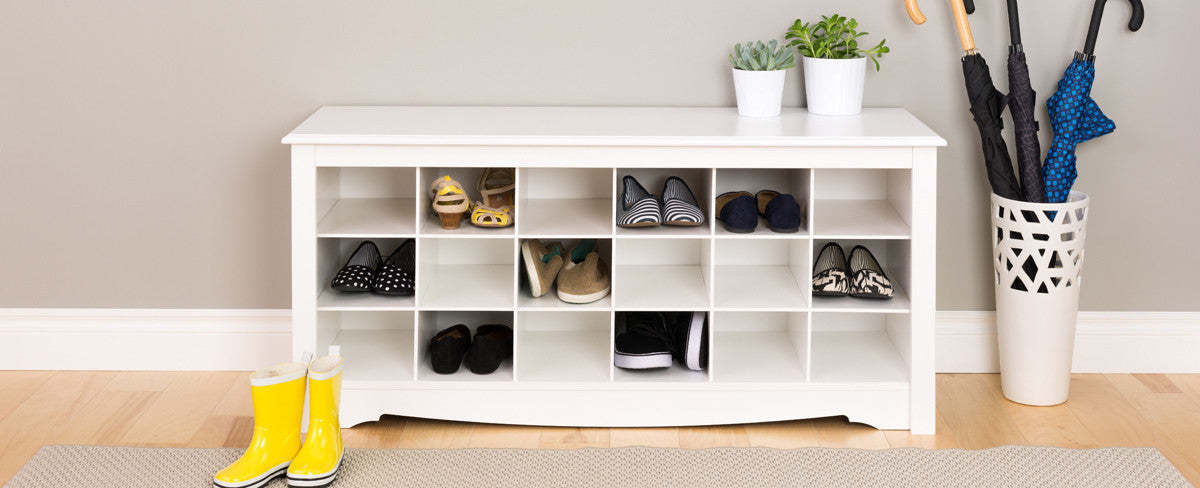 Eighteen Pair Shoe Storage Cubby Bench - White|Banc à compartiments de rangement pour 18 paires de chaussures - blanc