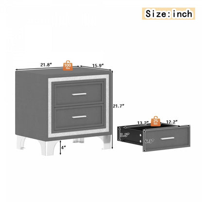 Ensemble De Chambre Sophia 3 Pièces Avec Tête De Lit Capitonnée En Velours, Lit Tapissé Et Éclairage LED, Taille Queen, Gris