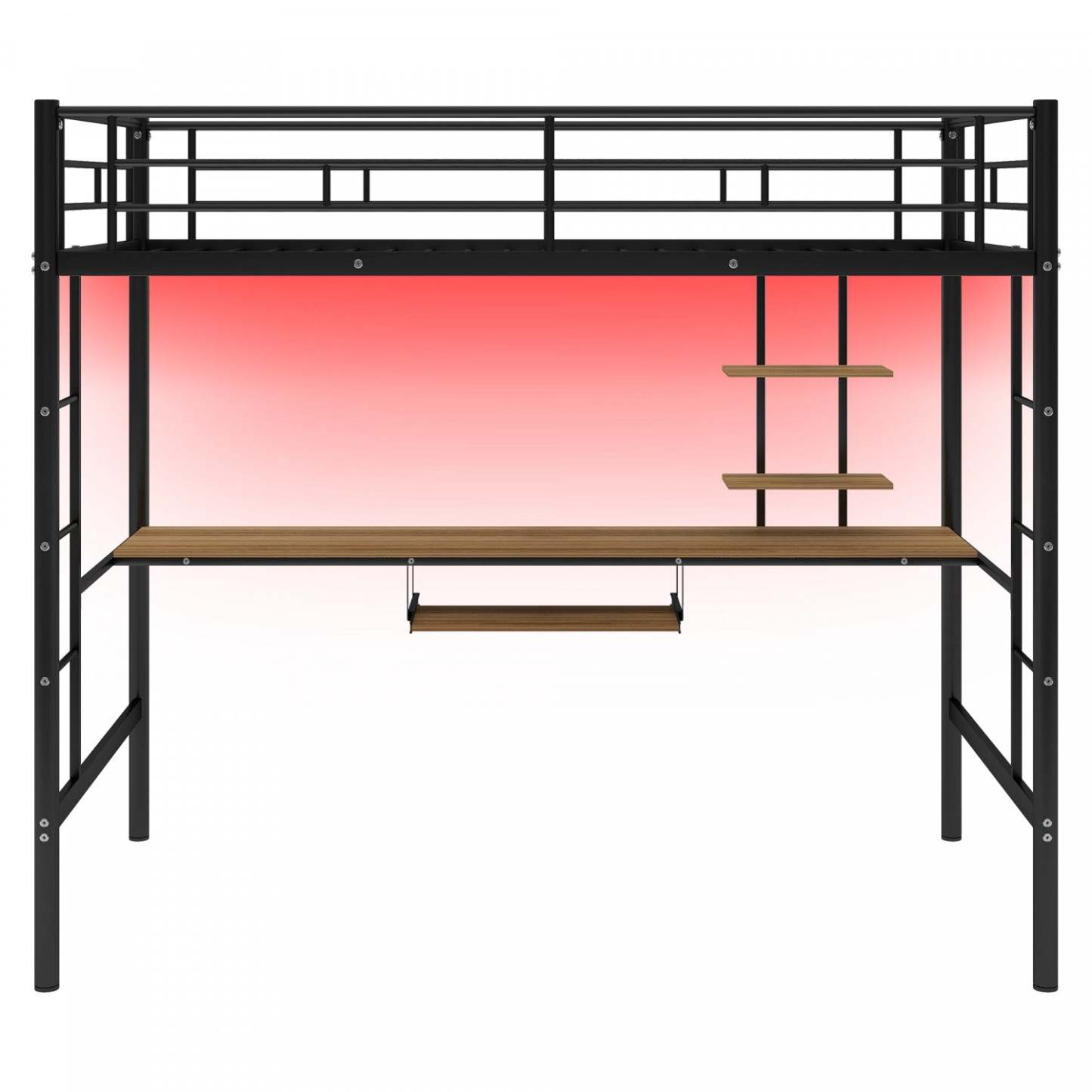Lit mezzanine simple en métal Andy avec bureau et éclairage LED - Noir | Andy – Lit mezzanine simple en métal avec bureau et éclairage LED, design gain de place – Noir
