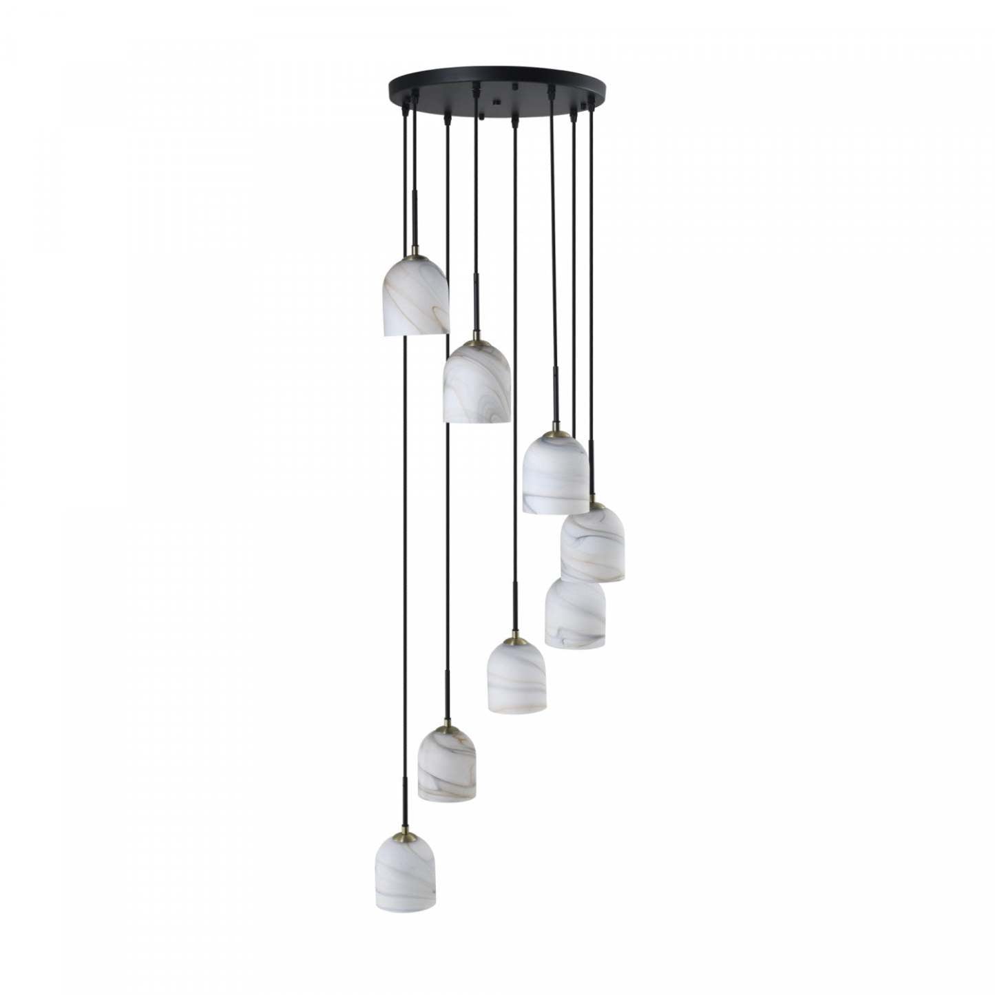 Lustre Crema à 8 lumières 18,5, noir, laiton brossé avec lampe en verre de style albâtre | Lustre A 8 lampes Crema De 18,5 po, Noir, Laiton Brosse Avec Verre Genre Albatre