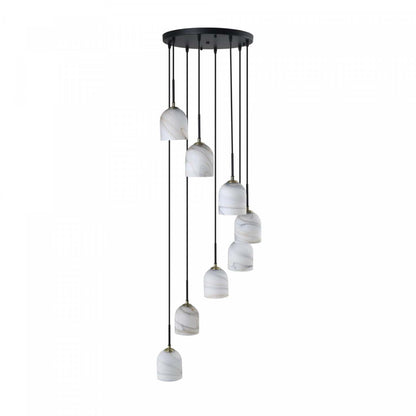 Lustre Crema à 8 lumières 18,5, noir, laiton brossé avec lampe en verre de style albâtre | Lustre A 8 lampes Crema De 18,5 po, Noir, Laiton Brosse Avec Verre Genre Albatre