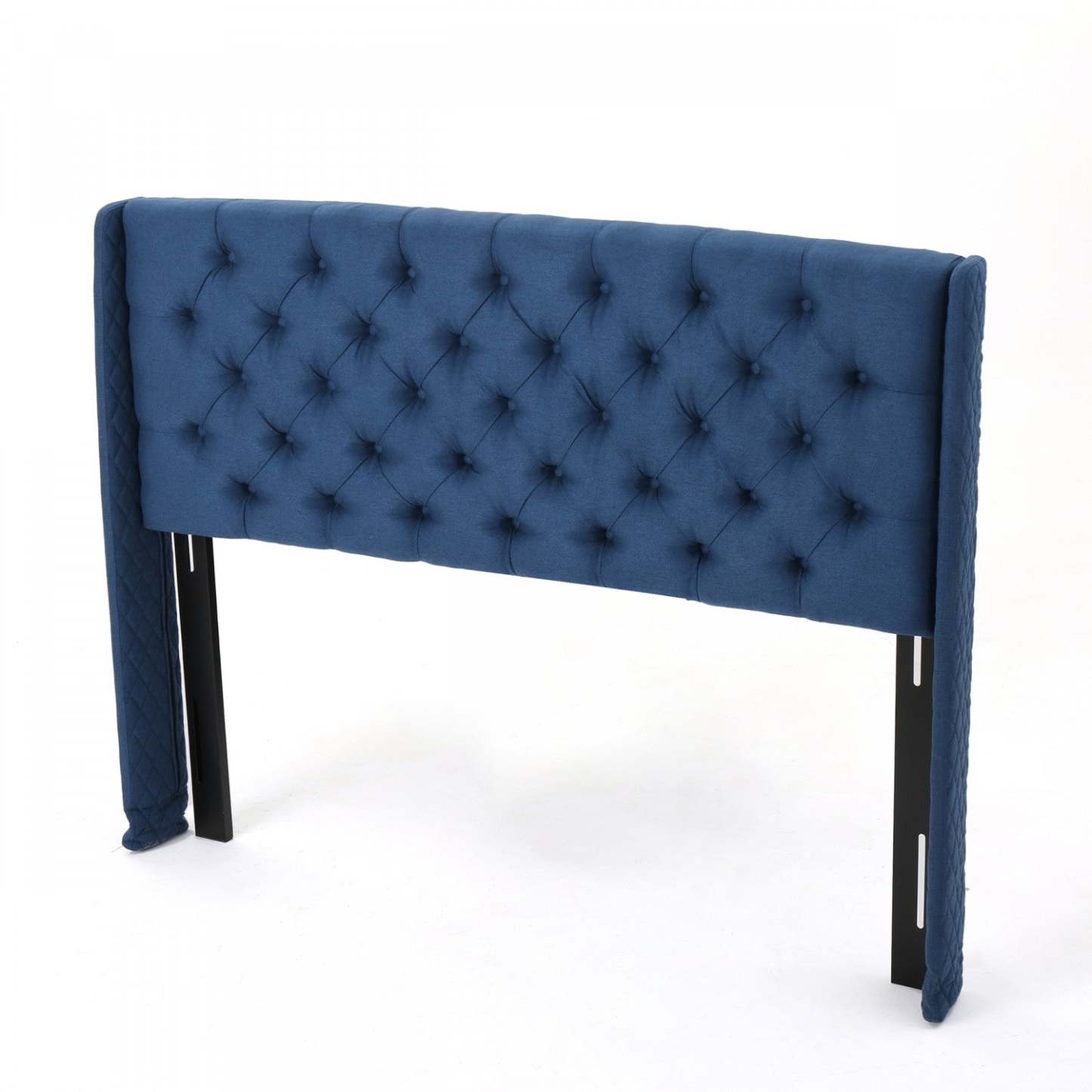 Hansen Tête de lit à oreilles rembourrée avec capitonnage de boutons, très grand lit, bleu marine foncé | Hansen Tete De Lit Capitonnee A Dossier Aile Avec Boutons, Taille King, Bleu Marine Fonce