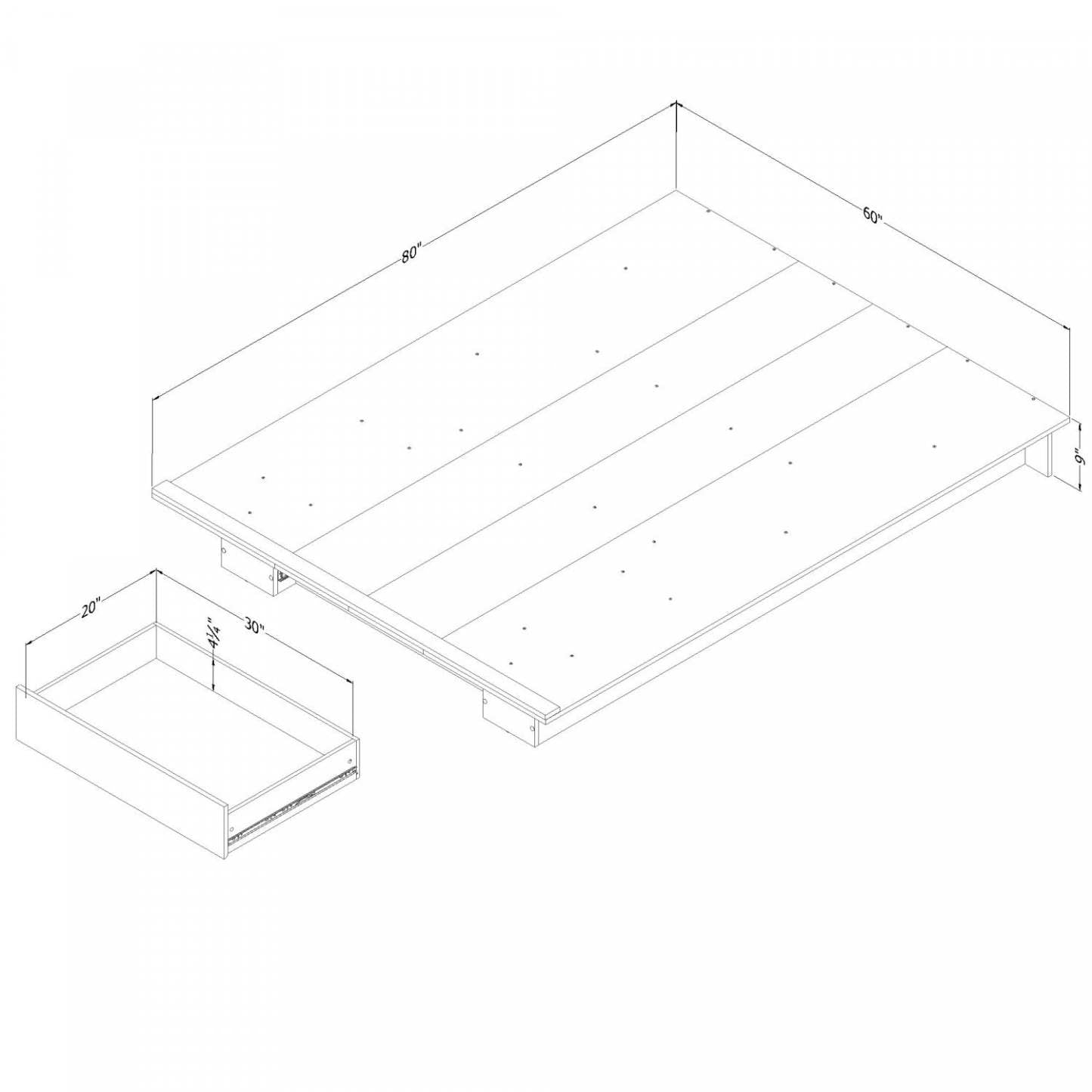 Holland Queen Platform Bed with Drawer - Pure White|Grand lit plateforme Holland avec tiroir - blanc pur