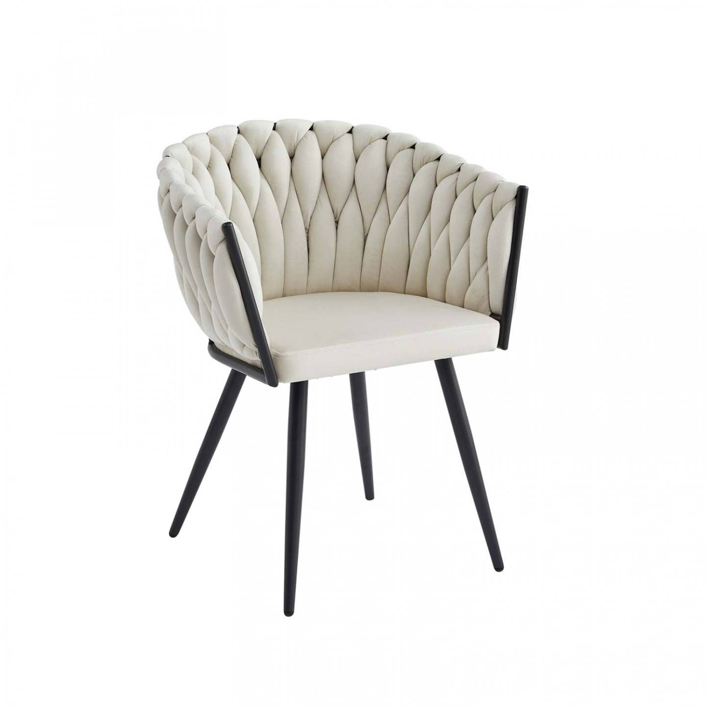 Fauteuil de salle à manger d'appoint Hildy, velours beige (lot de 2) | Chaise de salle à manger avec accoudoirs Hildy en velours beige (ensemble de 2)