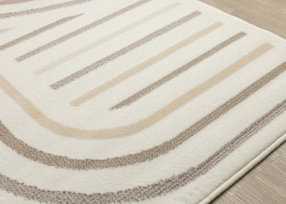 Tapis Forte Cream Beige Brown Curvy Lines - 5'3 x 7'5|Carpette Forte crème, beige et brune à motif de lignes courbées - 5 pi 3 po x 7 pi 5 po