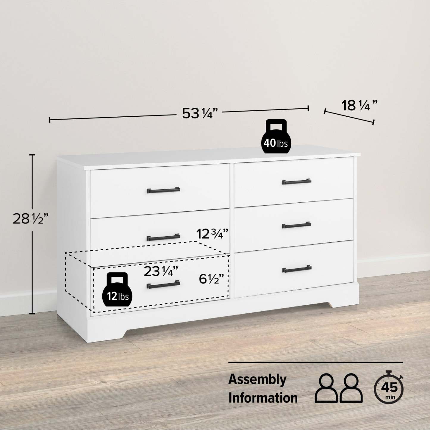 Prepac Rustic Ridge Farmhouse 6-Drawer Dresser - White|Commode champêtre Rustic Ridge de Prepac à 6 tiroirs - blanche