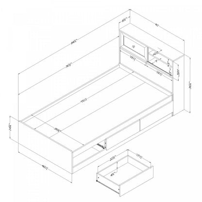 Lit Hazen Mates avec 3 tiroirs et tête de lit en pin blanc - Lit simple South Shore