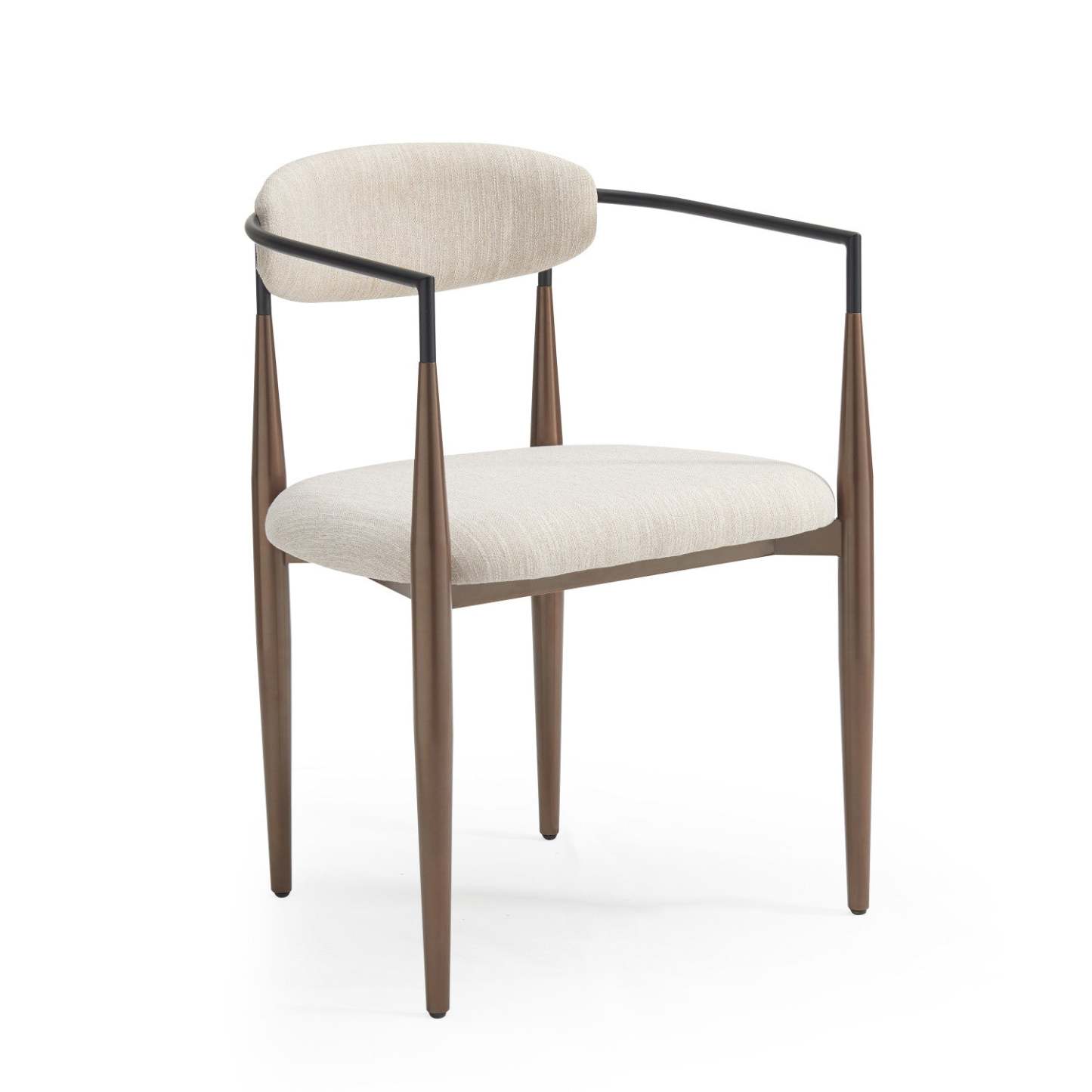 Ensemble de 2 chaises de salle à manger Mila avec tissu rembourré et structure en métal - Beige et noyer | Ensemble De 2 Chaises De Salle À Manger Mila Avec Tissu Rembourré Et Structure Métallique - Beige Et Noyer
