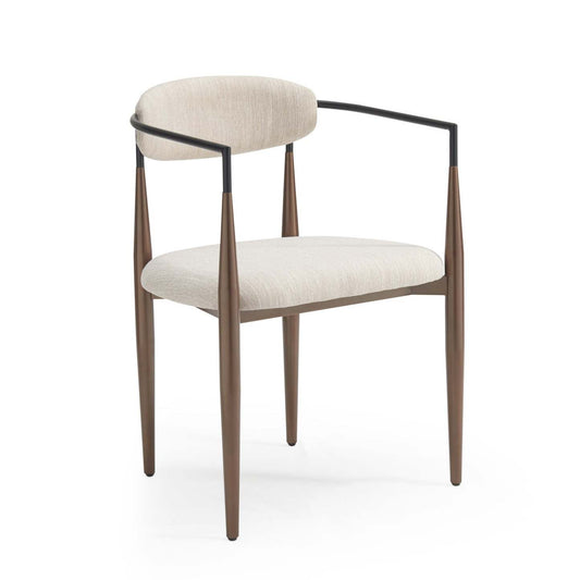 Ensemble de 2 chaises de salle à manger Mila avec tissu rembourré et structure en métal - Beige et noyer | Ensemble De 2 Chaises De Salle À Manger Mila Avec Tissu Rembourré Et Structure Métallique - Beige Et Noyer