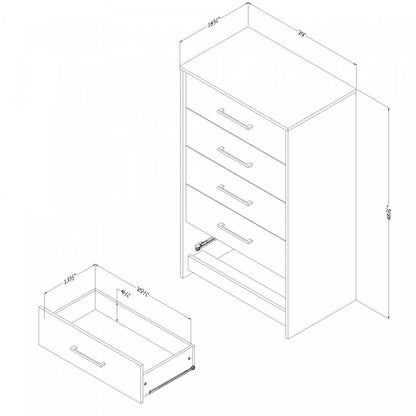 Commode Londen à 5 tiroirs - Mangue Naturel | Commode verticale Londen à 5 tiroirs - manguier naturel