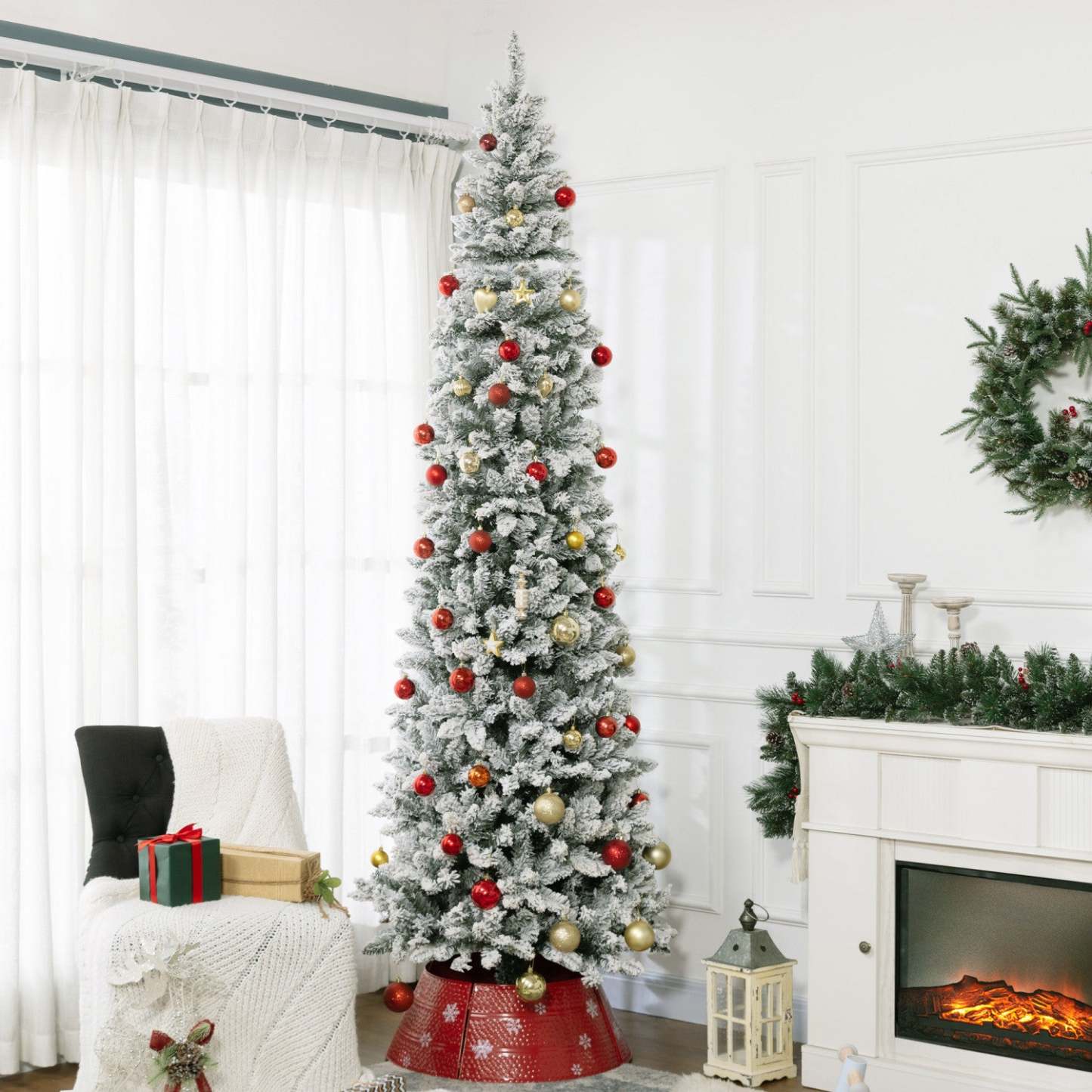 Homcom Arbre De Noel Artificiel Floque De 9 Pieds Avec Base En Acier, Vert