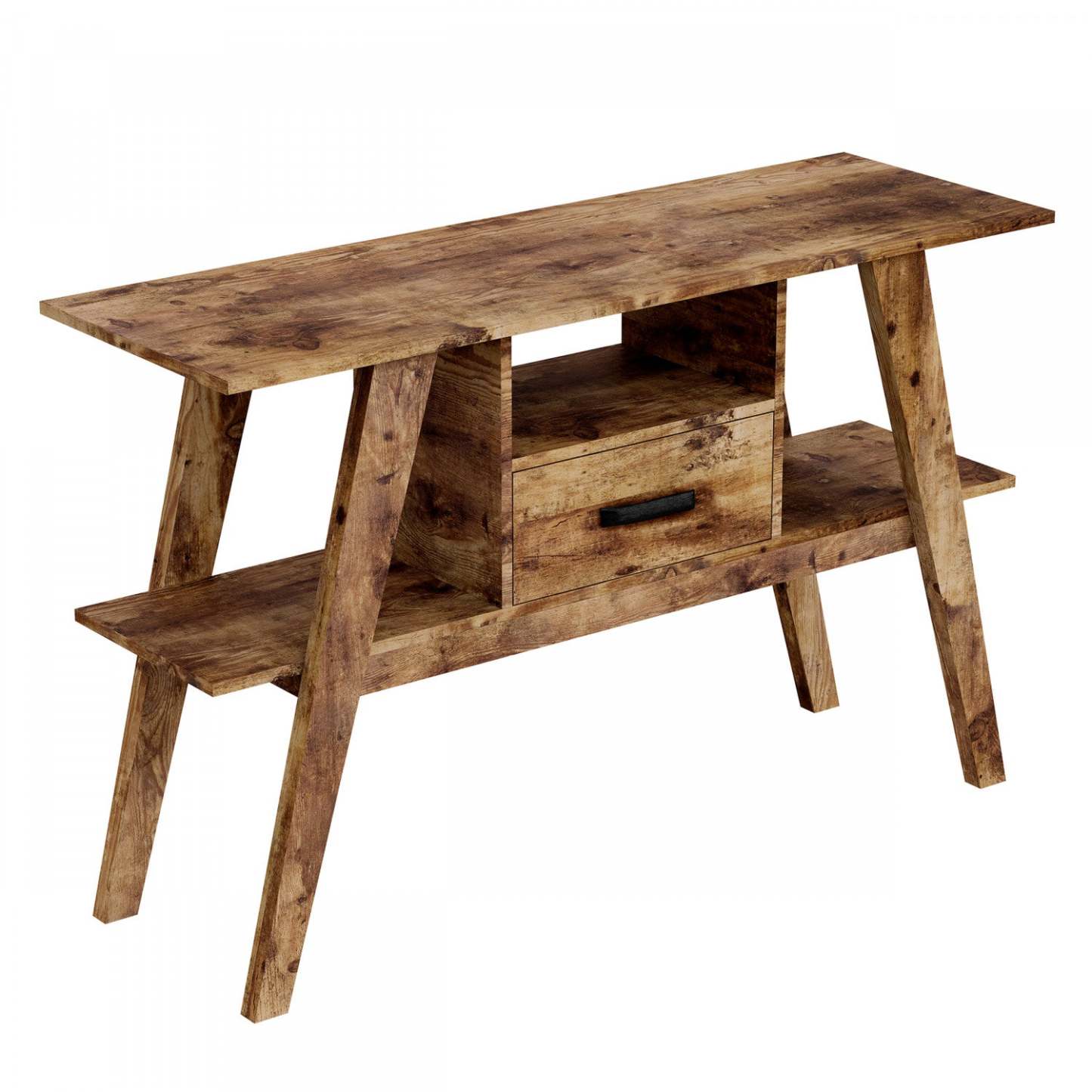Table console 47" avec 1 tiroir et 1 tablette - Bois récupéré brun | Console de 47 po avec 1 tiroir et 1 tablette - bois recyclé brun