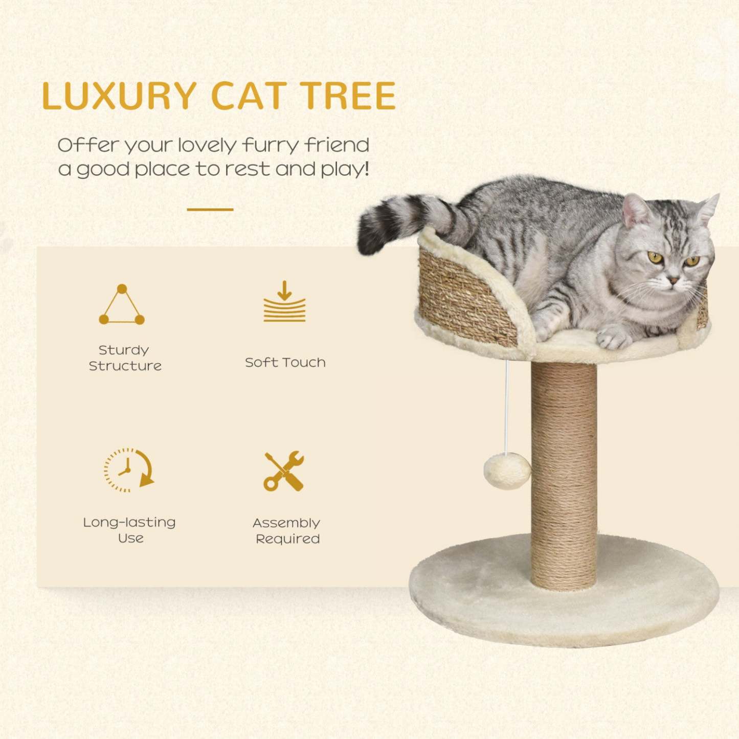 Pawhut Petit Arbre À Chat Avec Griffoir, Perchoir, Boule De Jouet, Tour De Chat Pour Chats D'intérieur - 16 X 16 X