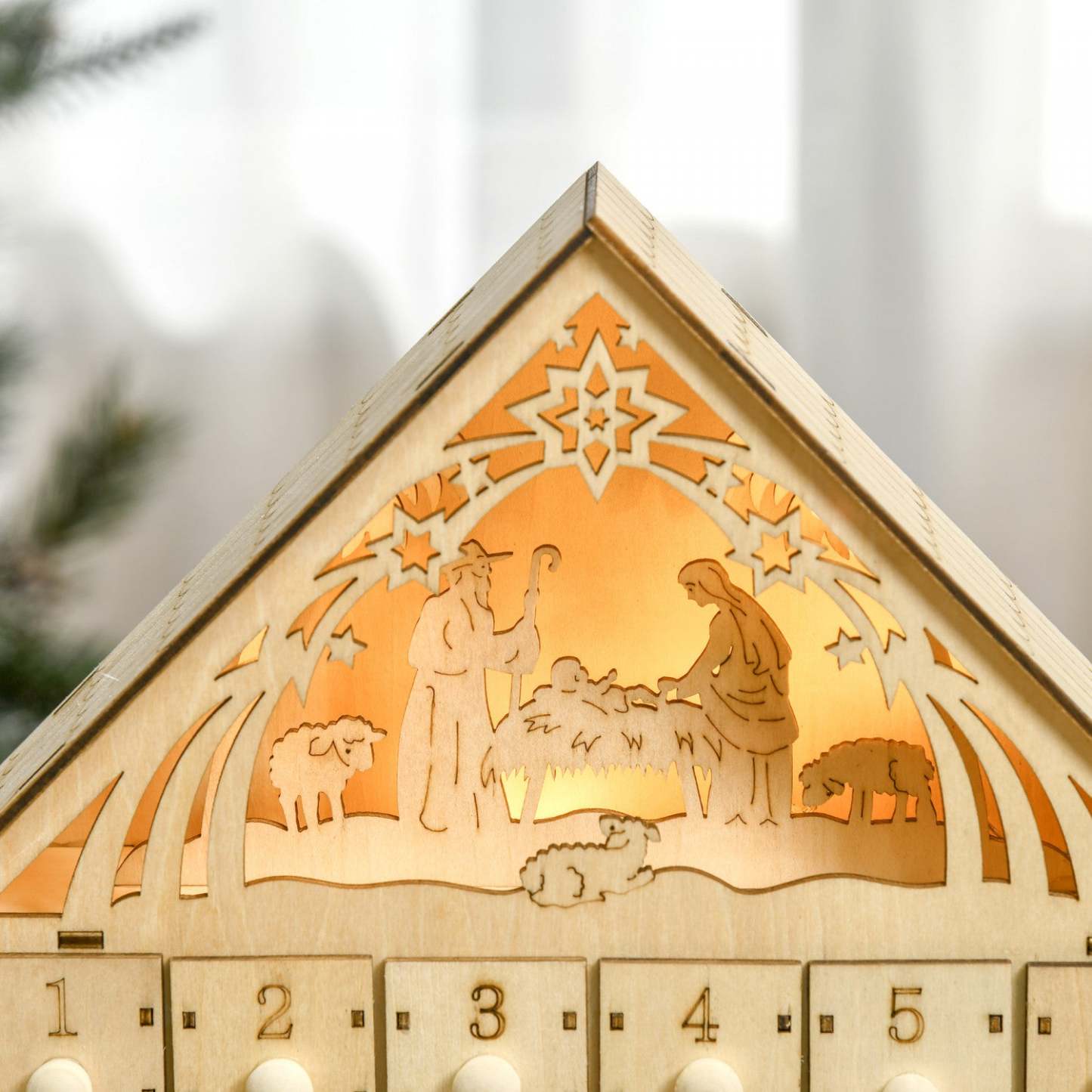 Homcom Calendrier De L'avent De Noël Avec Tiroirs De Compte À Rebours Personnages Bibliques | Homcom Calendrier De L'avent De Noël, Décoration De Table De Noël En Bois