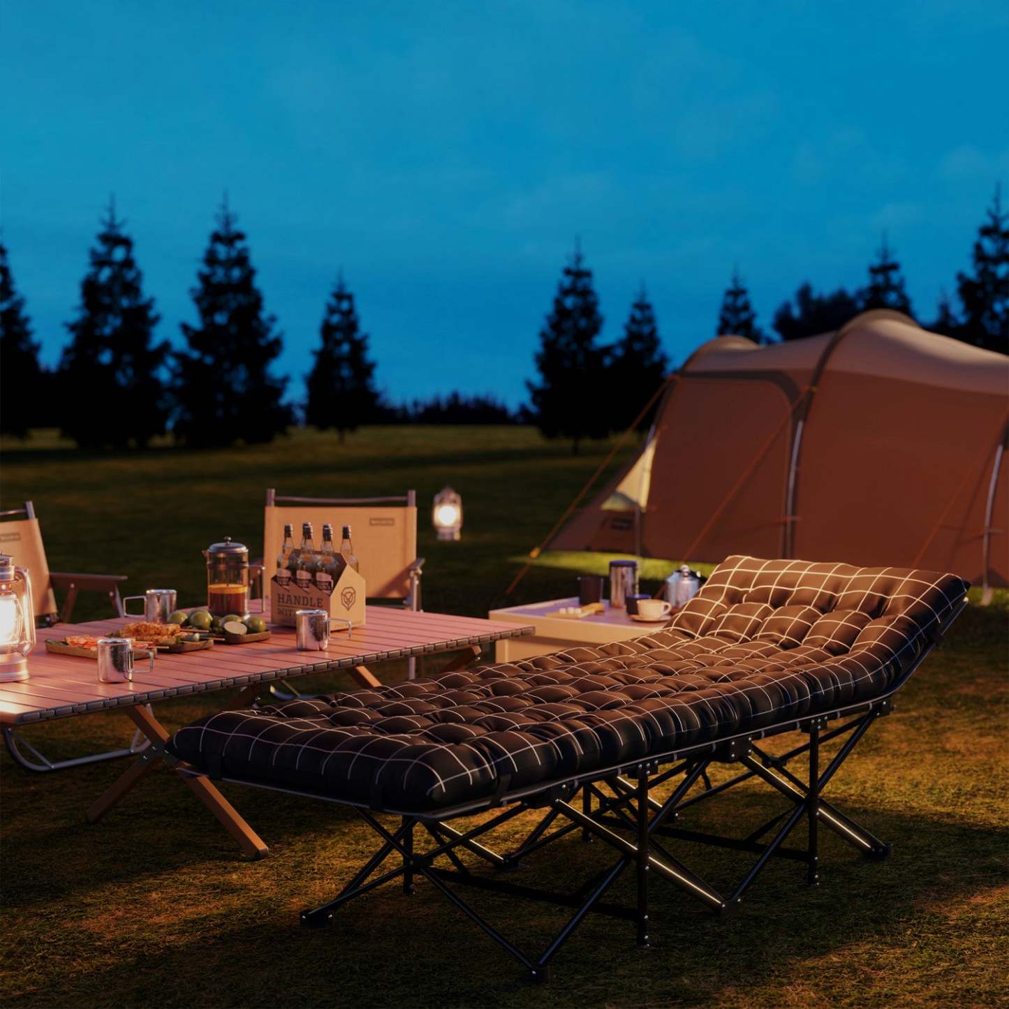 Lit de camping Outsunny pour adultes avec matelas, lit pliant, noir