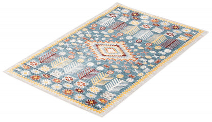 Tapis bleu gypsy lavable en machine - 6'0 x 9'0|Carpette Gypsy bleue lavable à la machine - 6 pi 0 po x 9 pi 0 po|D86F6M3U