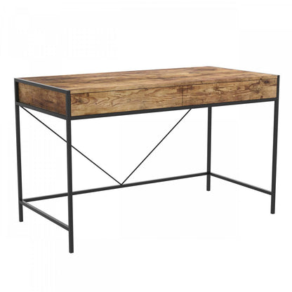 Bureau d’ordinateur de 49 po avec 2 tiroirs - bois brun avec métal noir