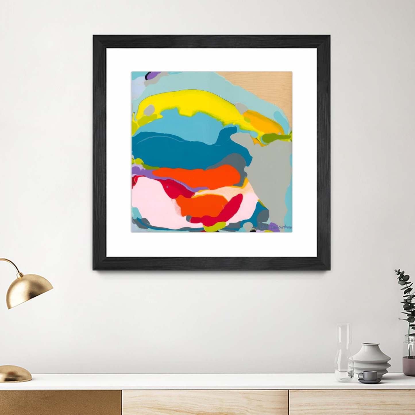 Œuvre d’art murale encadrée noire et mate « Free Falling » 30 x 30