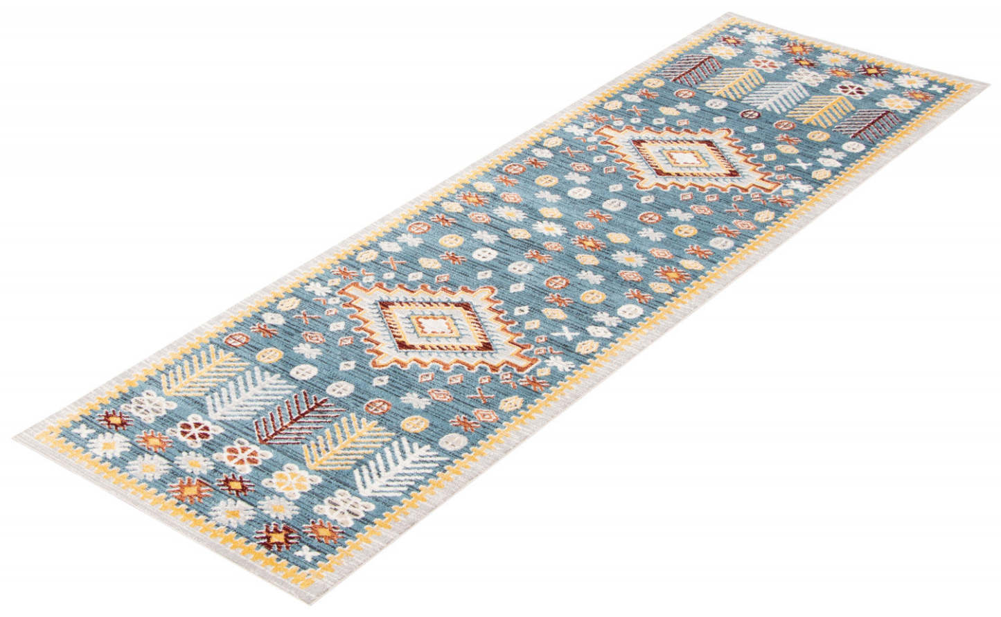 Tapis bleu gypsy lavable en machine - 2'6 x 8'0|Carpette Gypsy bleue lavable à la machine - 2 pi 6 po x 8 pi 0 po|D86FNWUF