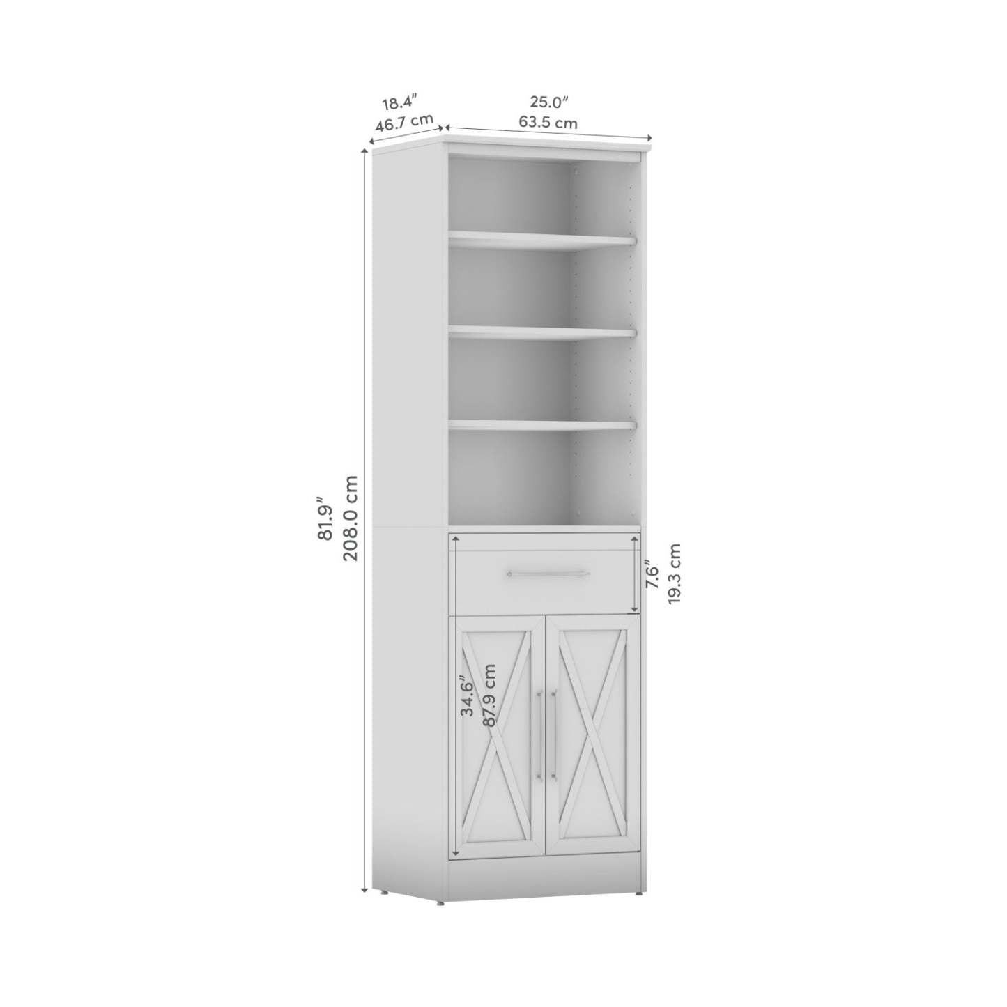 Bestar Key West 25 W Closet Organizer with Drawer &amp; Doors - Pure White Oak|Organisateur de garde-robe Key West de Bestar de 25 po (L) avec tiroir et portes - chêne blanc pur