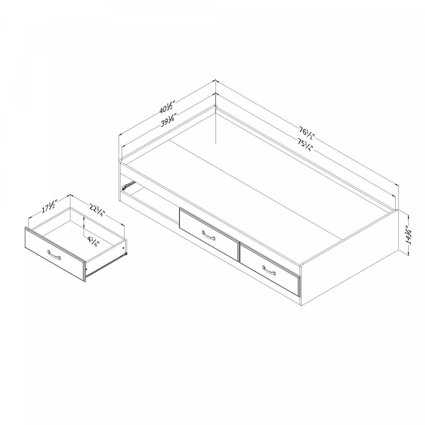 Ulysses Twin Mates Platform Storage Bed - Winter Oak|Lit matelot simple plateforme Ulysses avec rangement - chêne hivernal