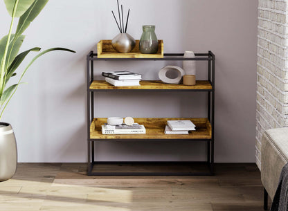 Console de 32 po avec tablette de rangement - bois recyclé brun et métal noir