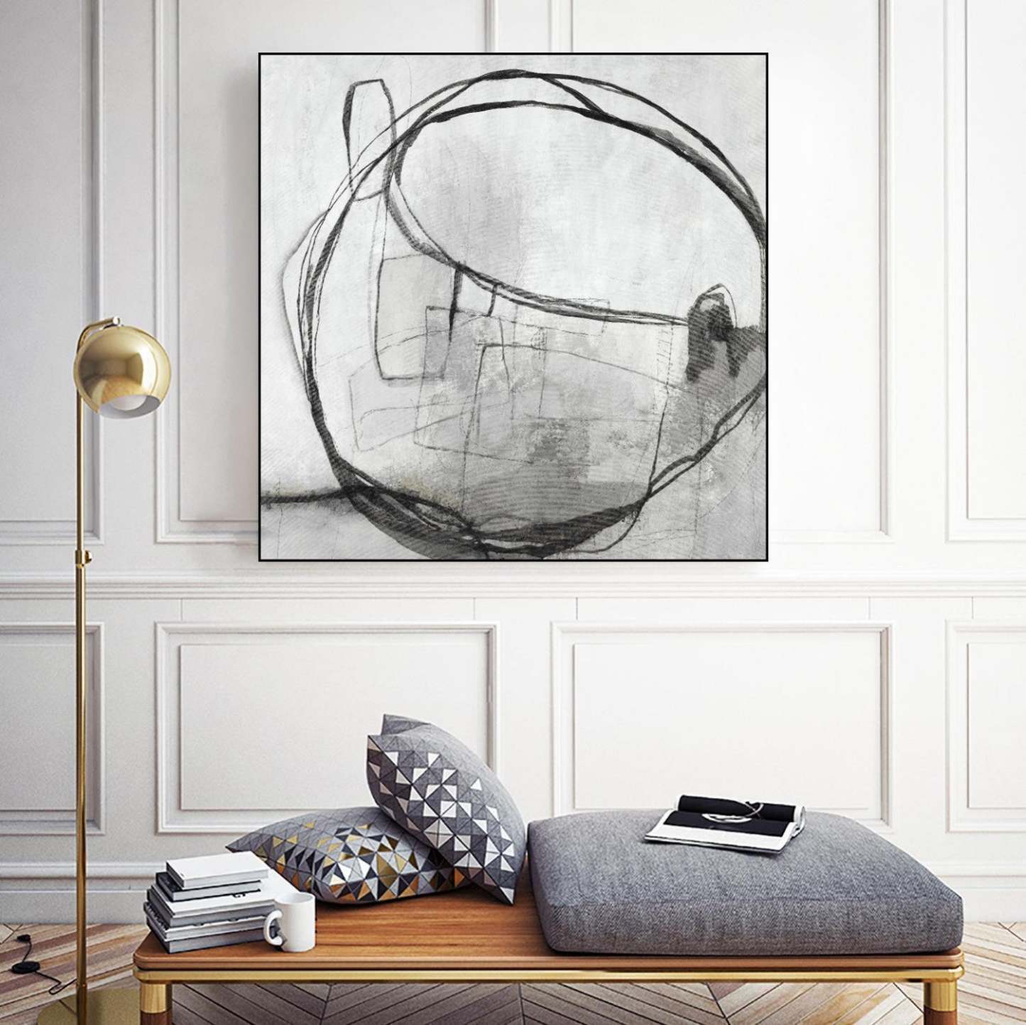 Lucent Sphere Canvas Framed Black 20x20 Wall Art|Œuvre d'art murale sur toile encadrée noire « Lucent Sphere » 20 x 20