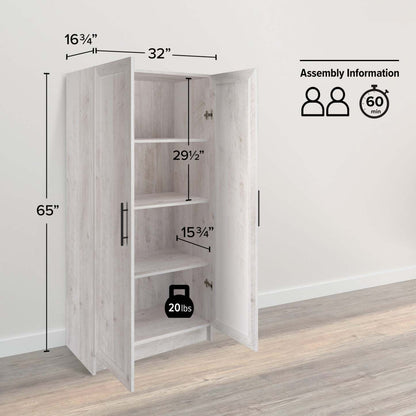 Armoire de rangement Elite Accent avec portes à panneaux et 3 tablettes - Blanc rustique |Armoire d'appoint de rangement Elite avec portes à panneaux et 3 tablettes - blanc rustique