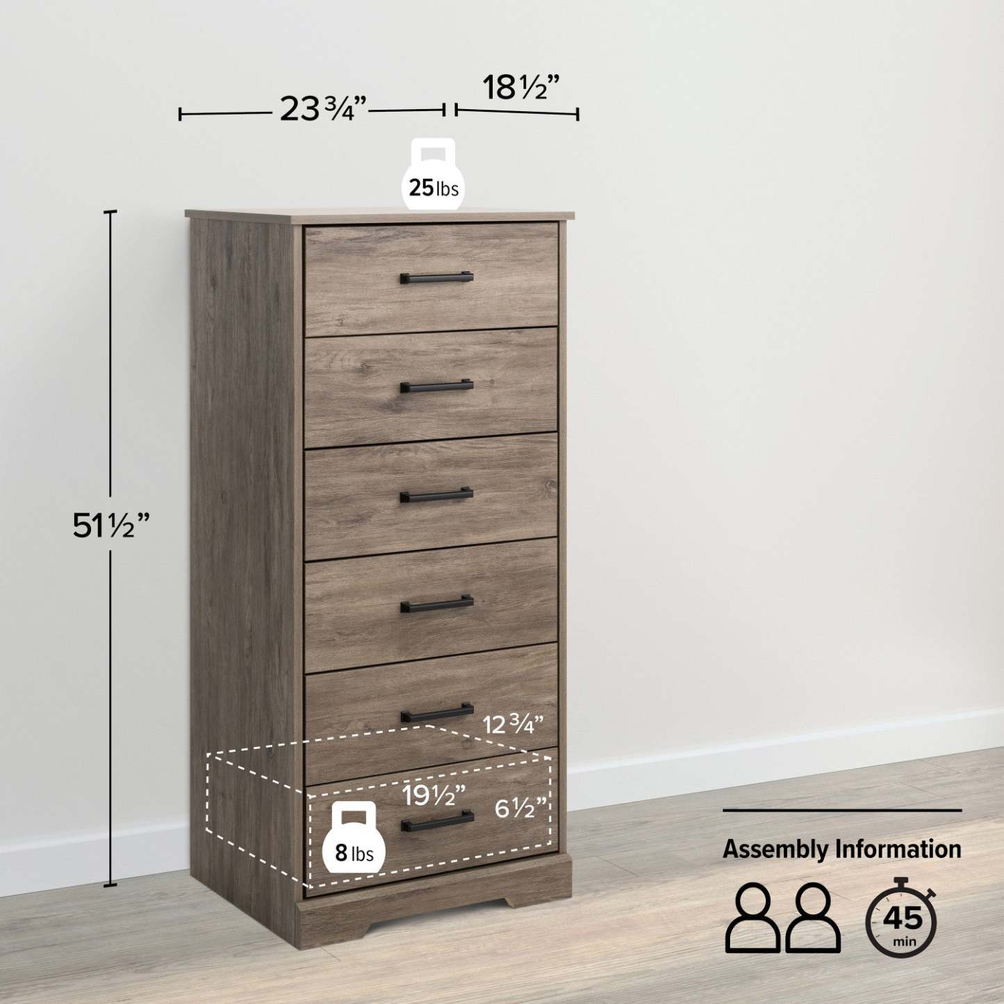 Prepac Rustic Ridge 23.75 6-Drawer Chest - Brown|Commode verticale Rustic Ridge de Prepac de 23,75 po à 6 tiroirs - brune