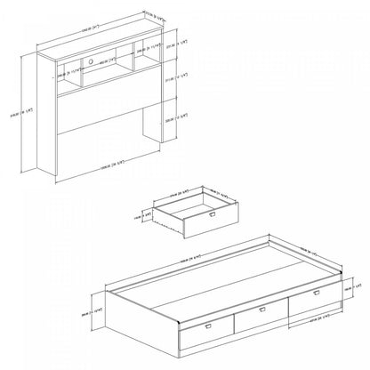Ensemble lit rangement et tête de lit bibliothèque Spark - Blanc pur | Spark Ensemble Lit Matelot Et Tete De Lit Bibliotheque - Blanc Solide