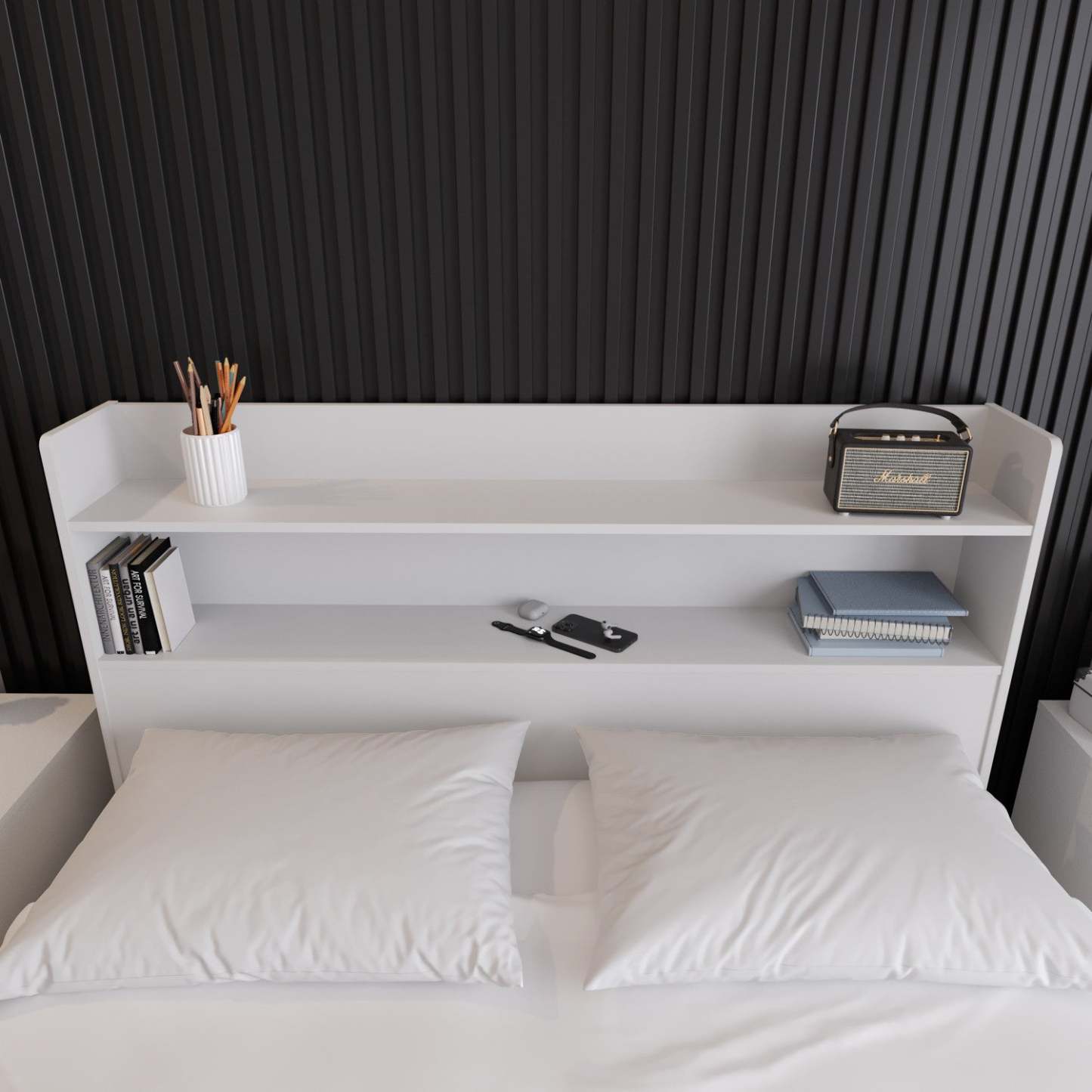 Nordika Hunter Bookcase Queen Headboard - White|Tête de lit bibliothèque Hunter Nordika - blanche