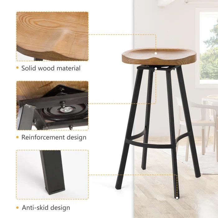 Lot De 2 Tabourets De Bar Pivotants Larry Avec Siège Rotatif À 360°- Finition Bois Naturel Vieilli