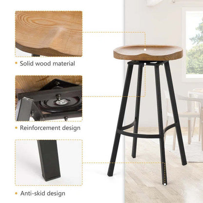 Lot De 2 Tabourets De Bar Pivotants Larry Avec Siège Rotatif À 360°- Finition Bois Naturel Vieilli