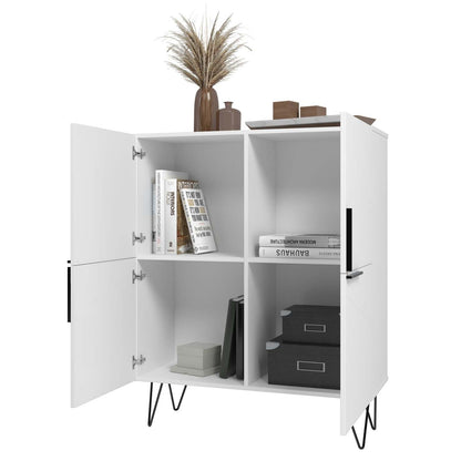 Manhattan Comfort Beekman Low 4-Shelf Accent Cabinet - Blanc|Petite armoire décorative Beekman de Manhattan Comfort avec 4 tablettes - blanche