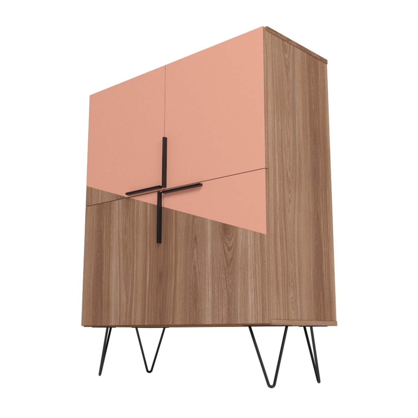 Manhattan Comfort Beekman Low 4-Shelf Accent Cabinet - Brown &amp; Pink Accent Cabinet|Petite armoire décorative Beekman de Manhattan Comfort avec 4 tablettes - brune et rose