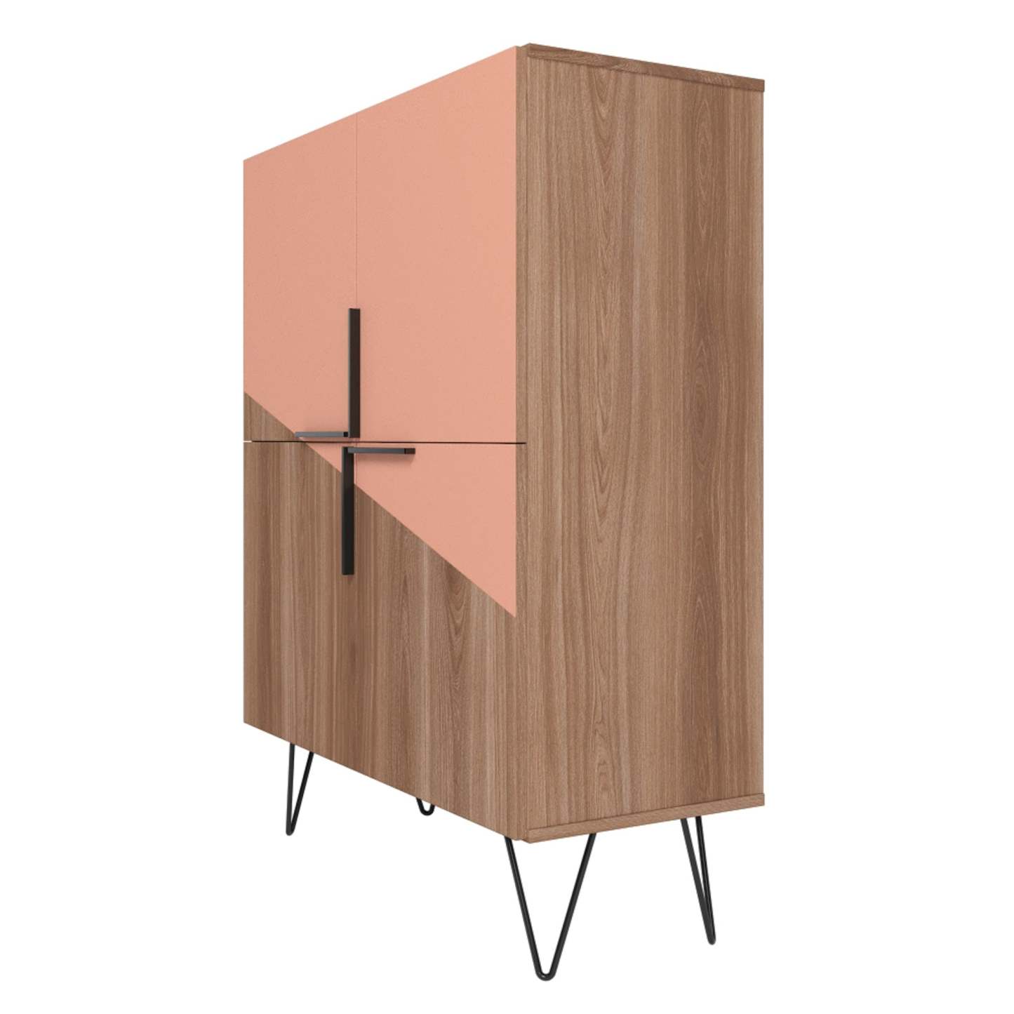 Manhattan Comfort Beekman Low 4-Shelf Accent Cabinet - Brown &amp; Pink Accent Cabinet|Petite armoire décorative Beekman de Manhattan Comfort avec 4 tablettes - brune et rose