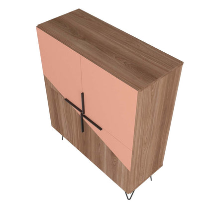 Manhattan Comfort Beekman Low 4-Shelf Accent Cabinet - Brown &amp; Pink Accent Cabinet|Petite armoire décorative Beekman de Manhattan Comfort avec 4 tablettes - brune et rose