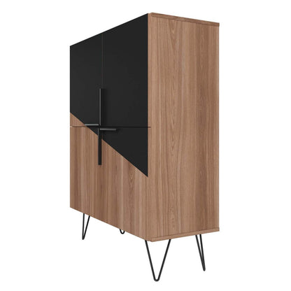 Manhattan Comfort Beekman Low 4-Shelf Accent Cabinet - Brown &amp; Black|Petite armoire décorative Beekman de Manhattan Comfort avec 4 tablettes - brune et noire