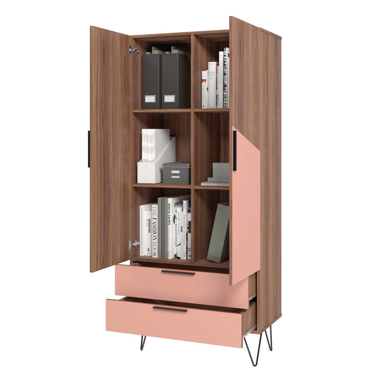 Manhattan Comfort Beekman 6-Shelf Accent Cabinet - Brun &amp; Rose|Armoire décorative Beekman de Manhattan Comfort avec 6 tablettes - brune et rose