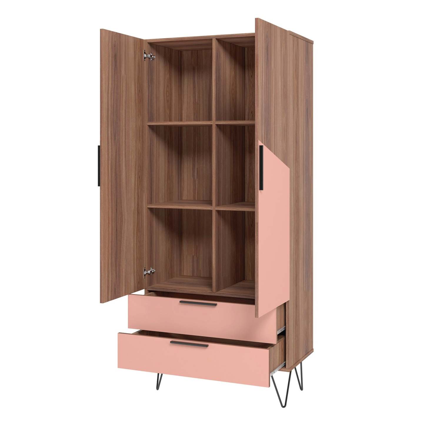 Manhattan Comfort Beekman 6-Shelf Accent Cabinet - Brun &amp; Rose|Armoire décorative Beekman de Manhattan Comfort avec 6 tablettes - brune et rose