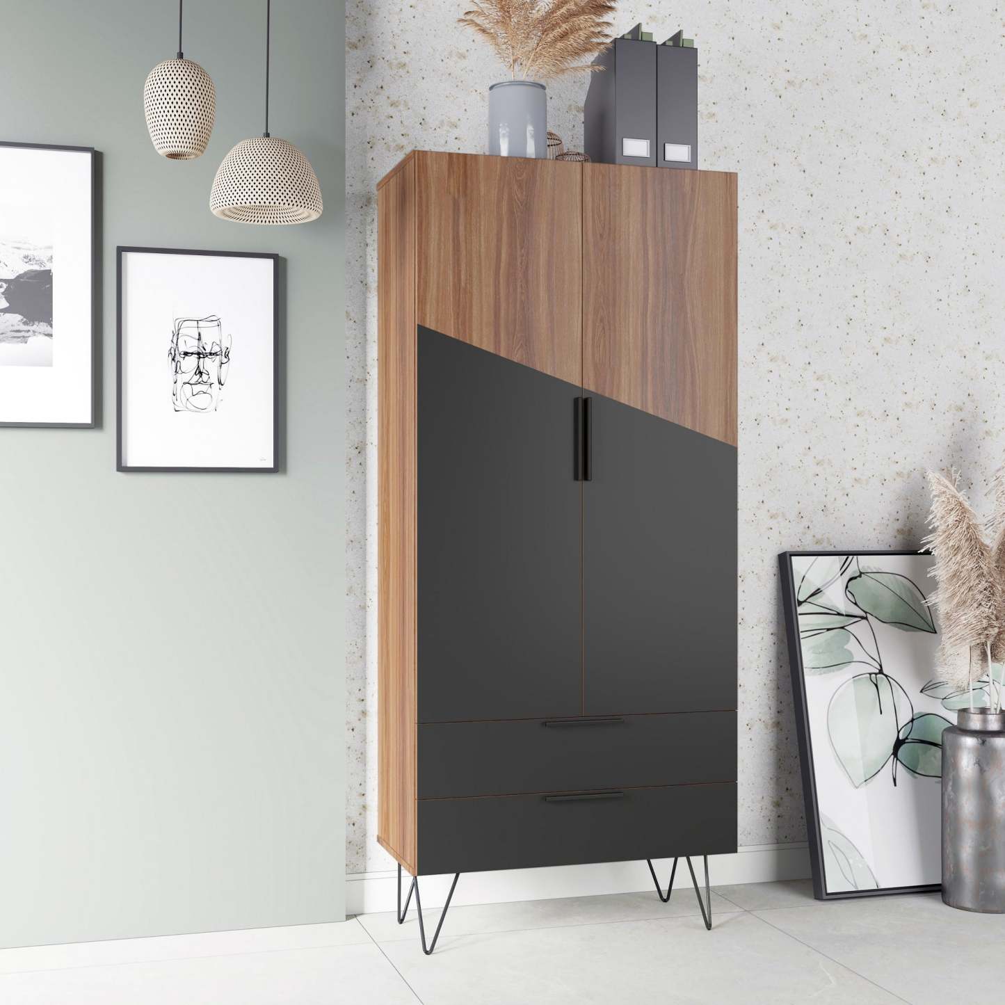 Manhattan Comfort Beekman 6-Shelf Accent Cabinet - Brown &amp; Black|Armoire décorative Beekman de Manhattan Comfort avec 6 tablettes - brune et noire